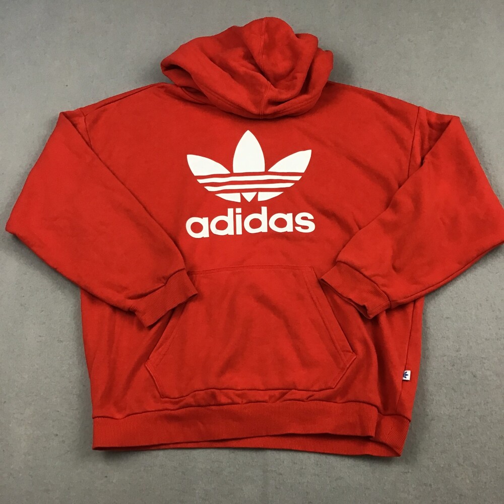Adidas Hoodie Women Medium Red Trefoil Logo Pullover Sweatshirt Essential M